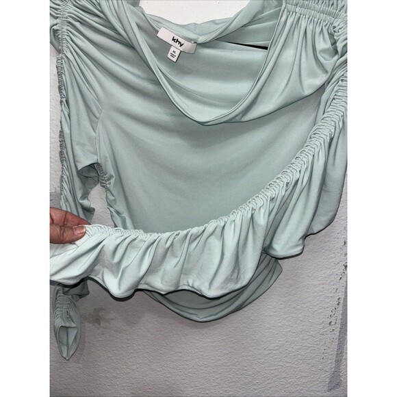 KHY Women Long Sleeves Off The Shoulder Ruched Blouse Green XL Stretch - Picture 4 of 8